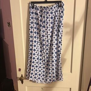 Wonderly Blue and White Midi A-Line Skirt